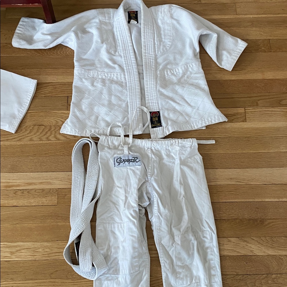 Kids White jujitsu gi plus extra pants and belts